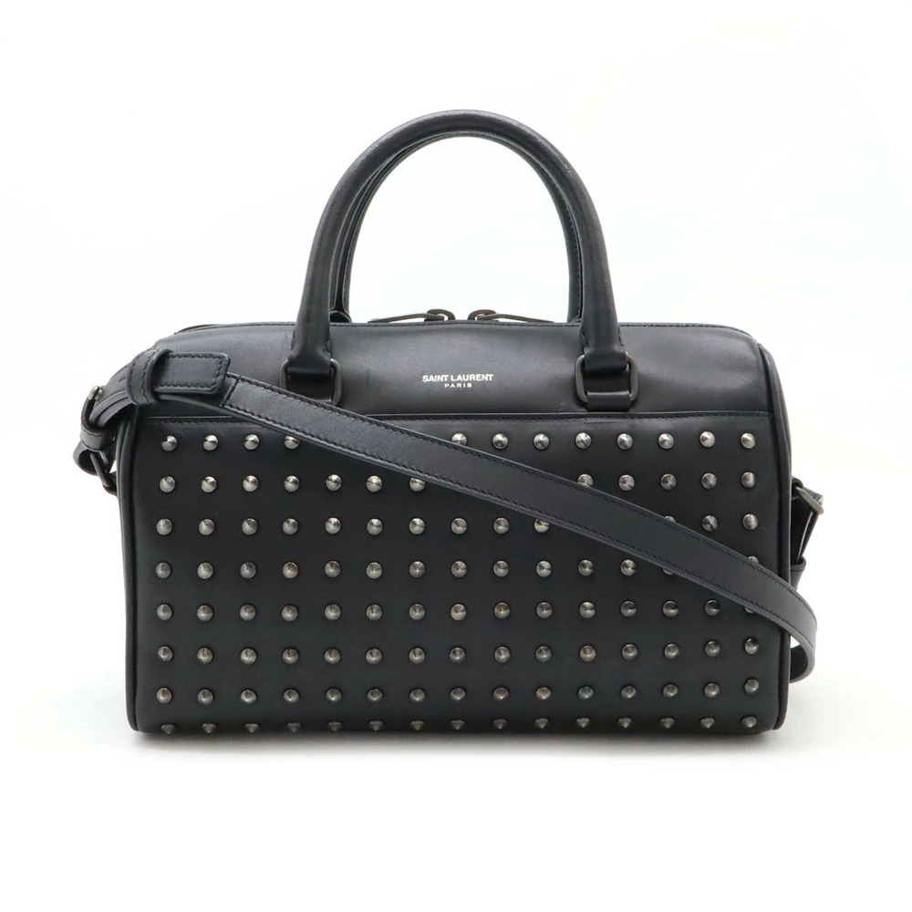 SAINT LAURENT PARIS YSL Baby Duffle 2way Shoulder Bag Leather Studs Black